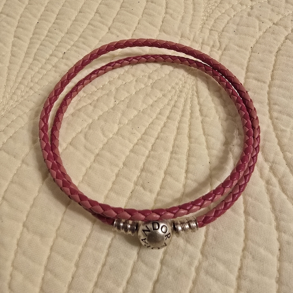 EUC, LIKE NEW! Pandora Pink Double Wrap Braided Leather Bracelet